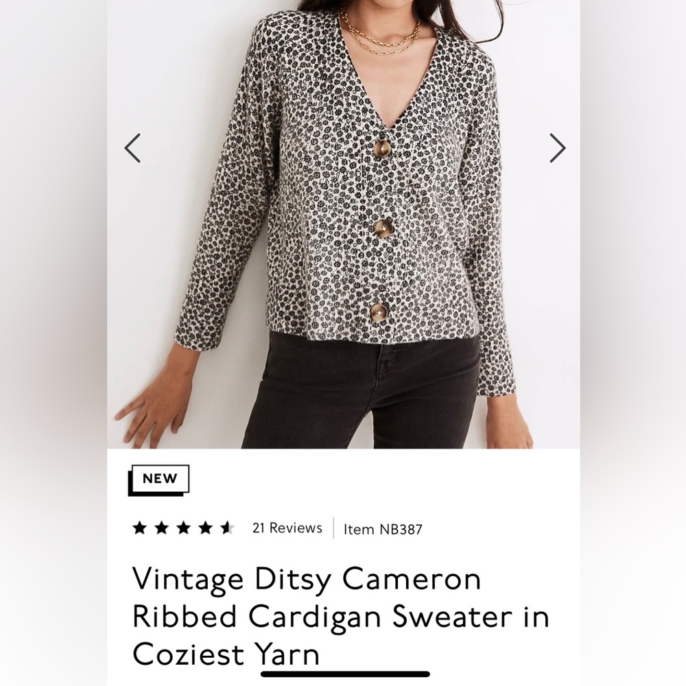 NWT Madewell Ditsy Cameron Ribbed Cardigan Sweater in Coziest Yarn, XXS